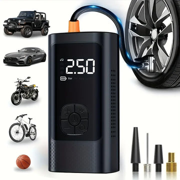 AirGo smart portable compressor with digital display and LED lighting, for car, motorbike, bicycle and ball tyres